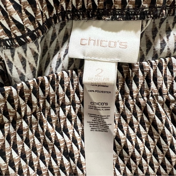 Chico's Brown Elastic Waist Wide Leg Pants pull over Geometric Print design 2Reg - Picture 9 of 13